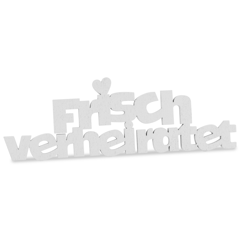Holz Schriftzug "Frisch Verheiratet", weiß, 13x4,4cm