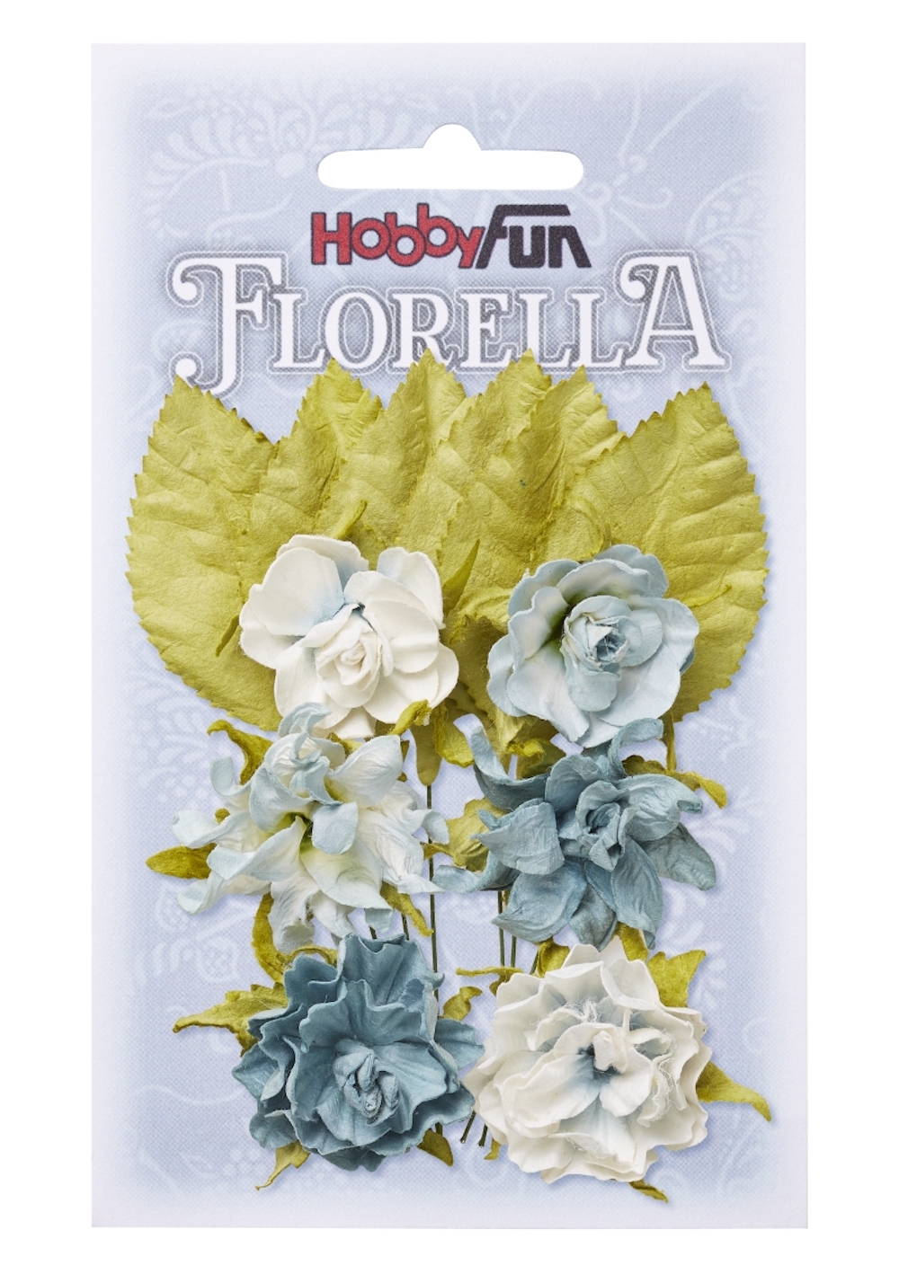 FLORELLA-Blüten & Blätter aus Maulbeer-Papier 3 cm, hellblau, Btl. à 6 St.