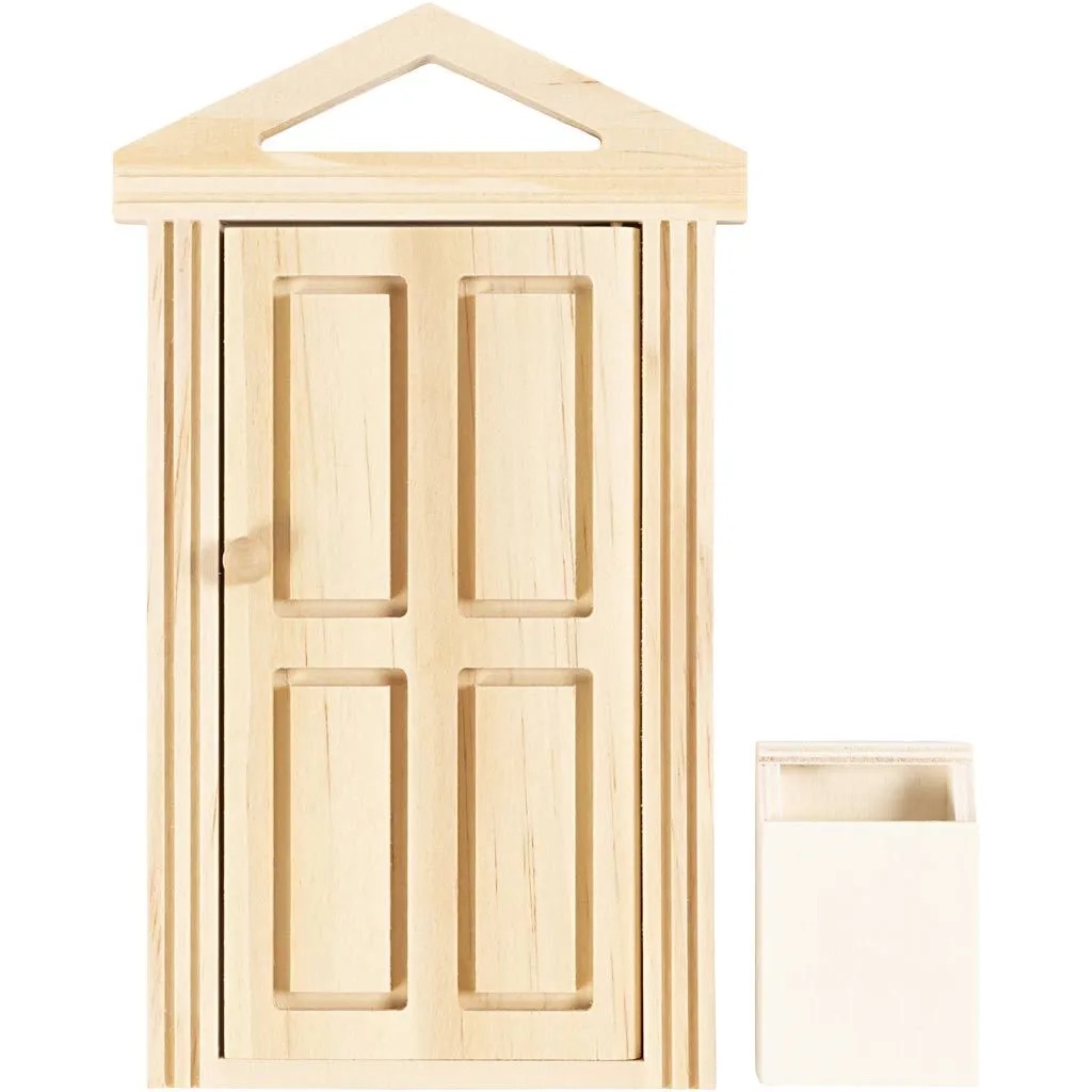 Miniatur Tür mit Gesims und Briefkasten, H 5,5+18 cm, B 3,5+10,5 cm