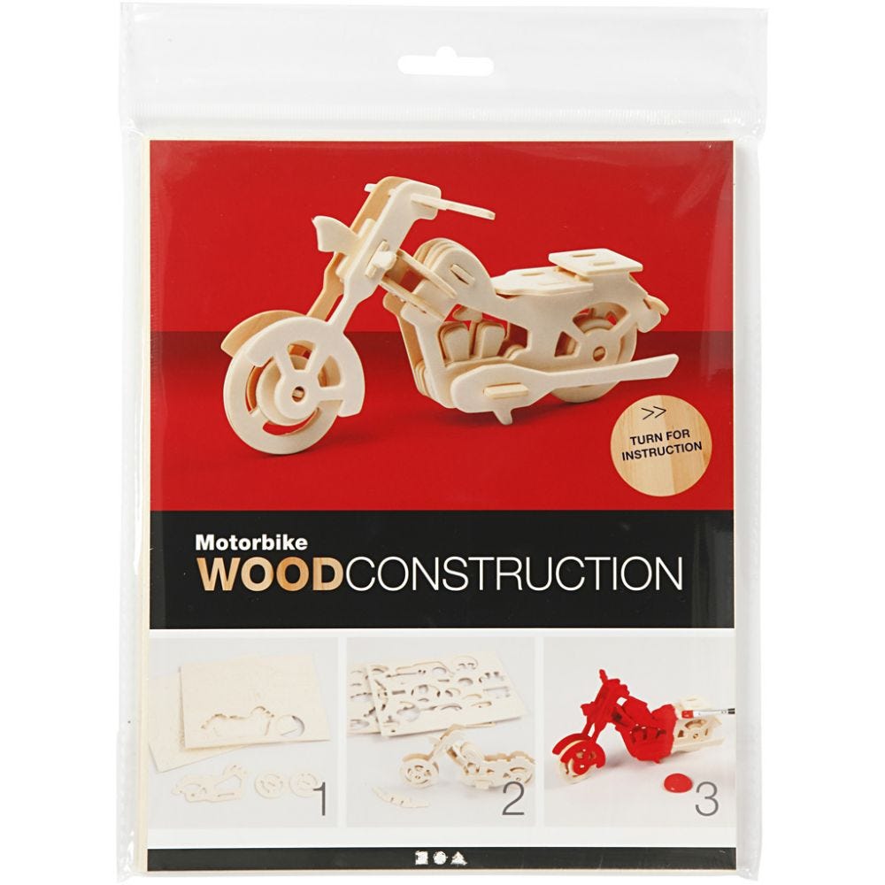 Holzpuzzle 3D-Figur zum Zusammensetzen, Motorrad, Größe 19x9x9 cm, 1 Stk.