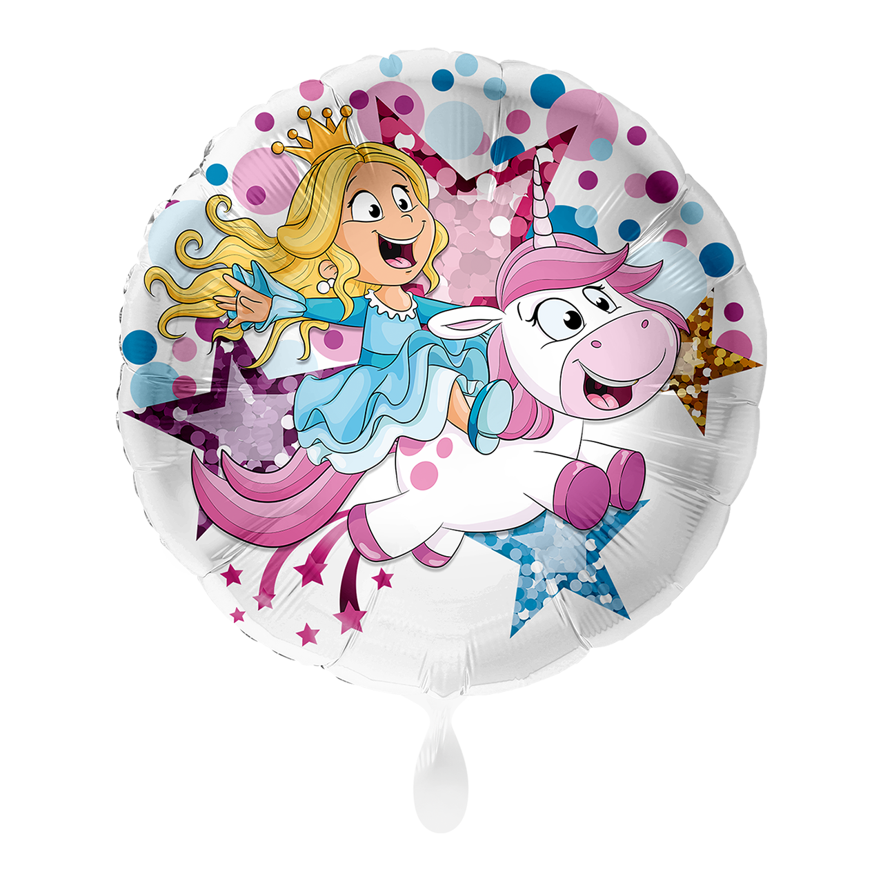 Folienballon rund - Einhorn & Prinzessin