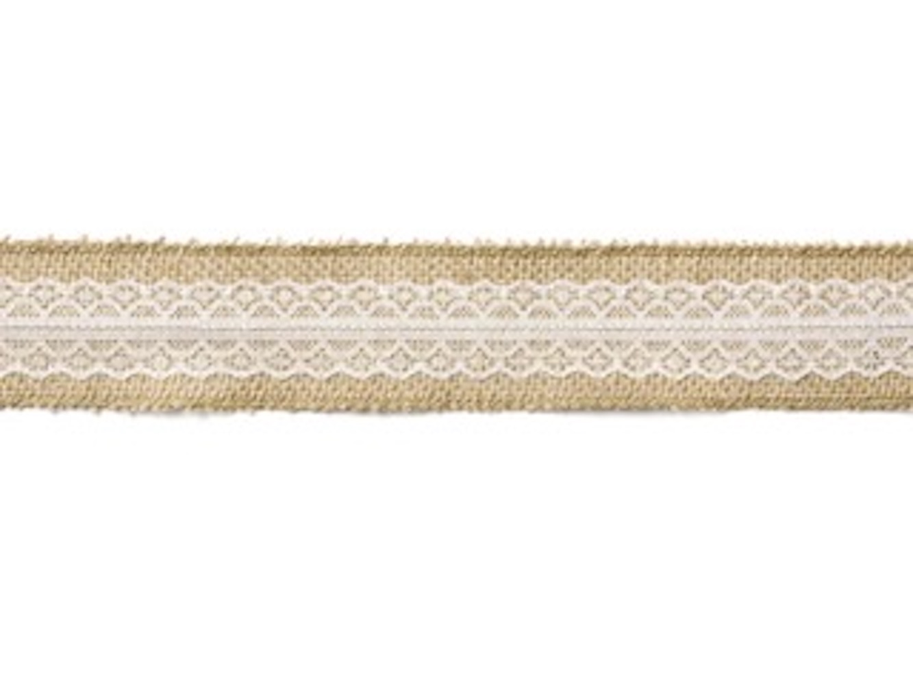 Juteband mit weißer Spitze in der Mitte breit, Breite ca. 5 cm, Länge ca. 5 m