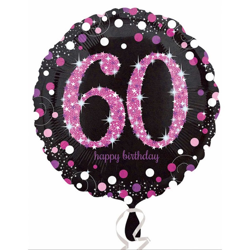 Folienballon rund - Zahl 60 - Pink Celebration - 45cm
