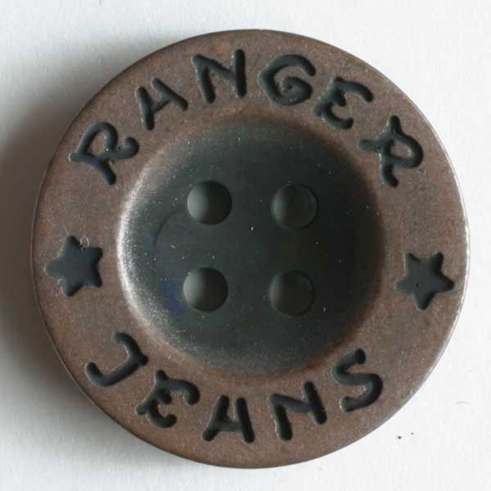 Ranger Jeans Kunststoffknopf metallisiert, mit breitem, flachem Rand und 4 Löchern, 1 Stück