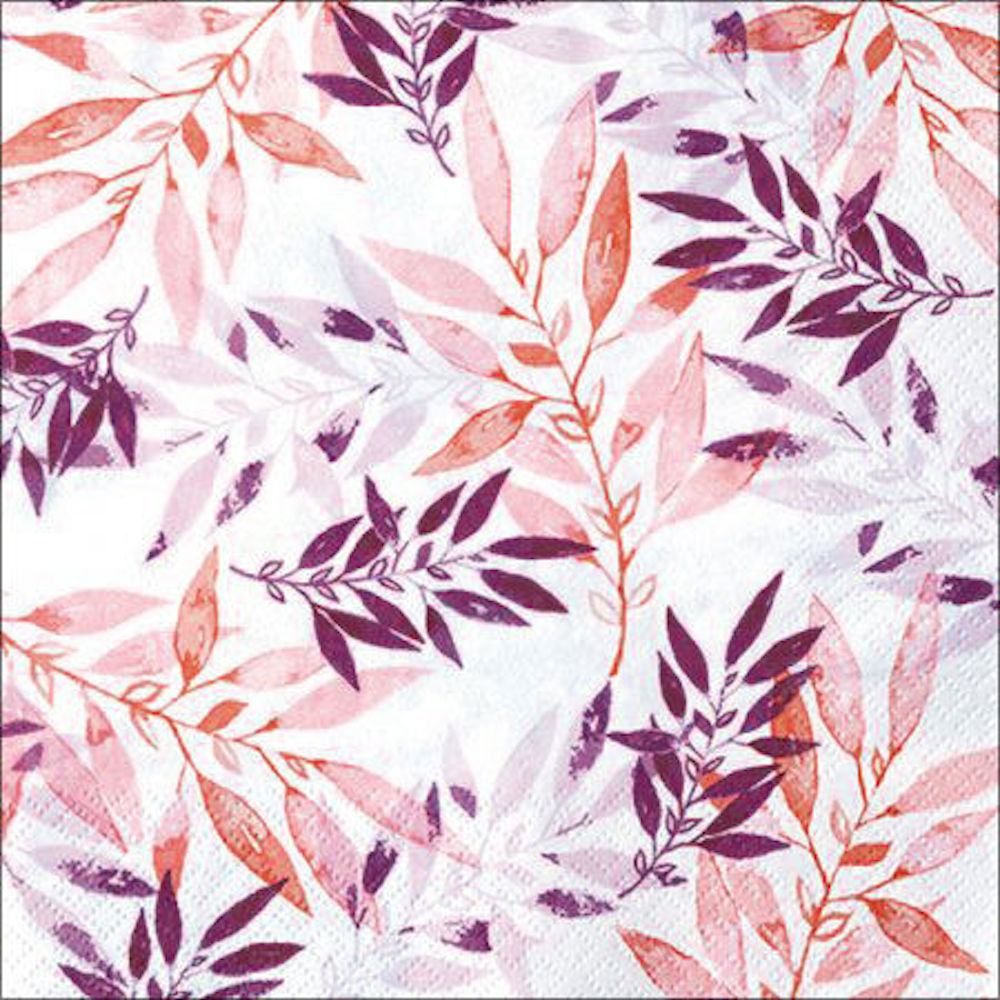 Servietten - Wasserfarben Blätter rosa/lila - 33x33cm - 3-lagig