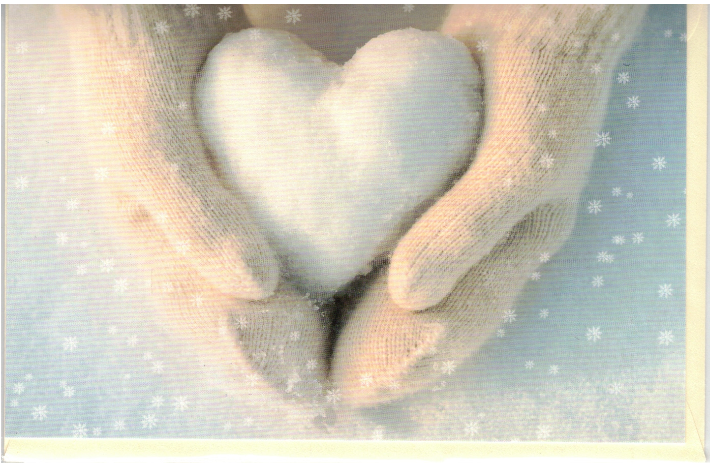 Glückwunschkarte mit Umschlag, Schneeherz / weiße Handschuhe