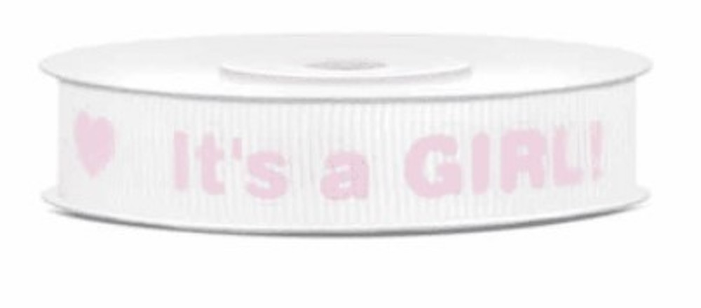 Geschenkband Ripsband 1,2 cm breit, "It`s a Girl" - Meterware 