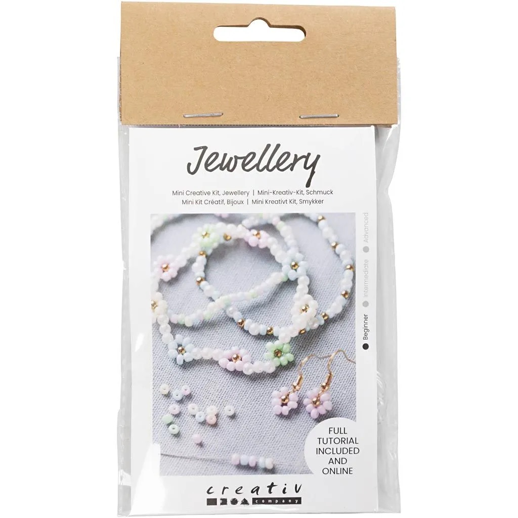 Mini Kreativ Set Schmuck, Elastisches Armband, Ohrring, Pastell Blumen