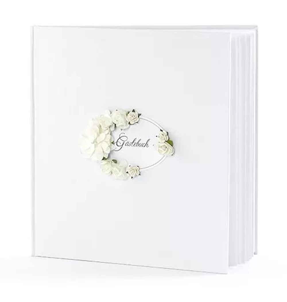Gästebuch mit Aufschrift, weiße Blumen, 20,5cm, 22 Seiten