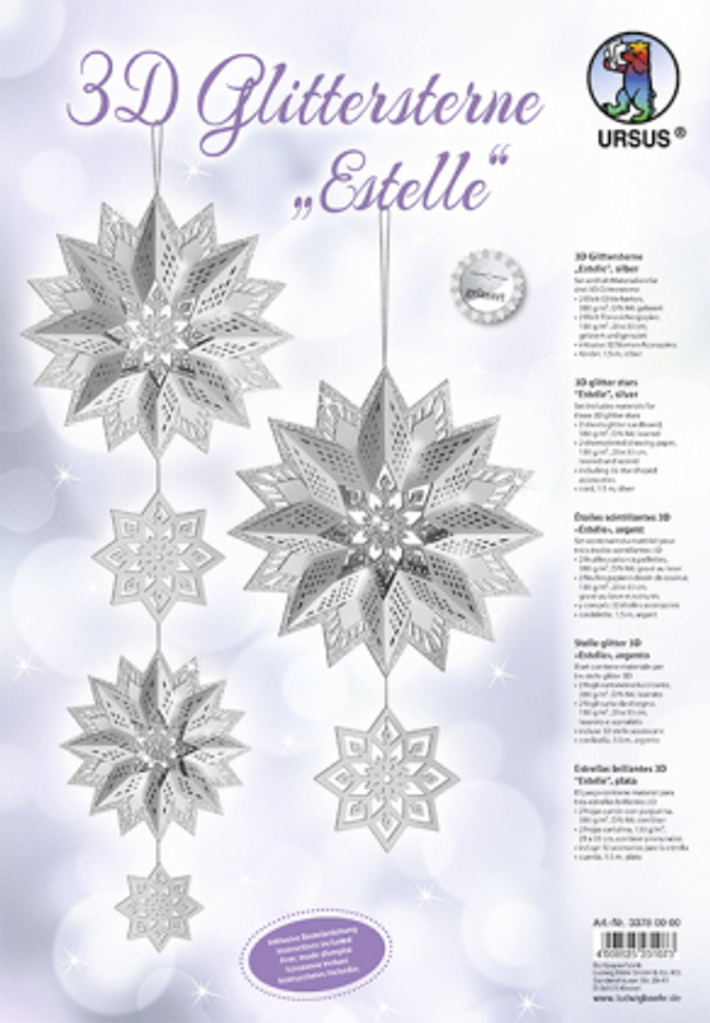 Bastelset, 3D Glittersterne "Estelle", 3Stück