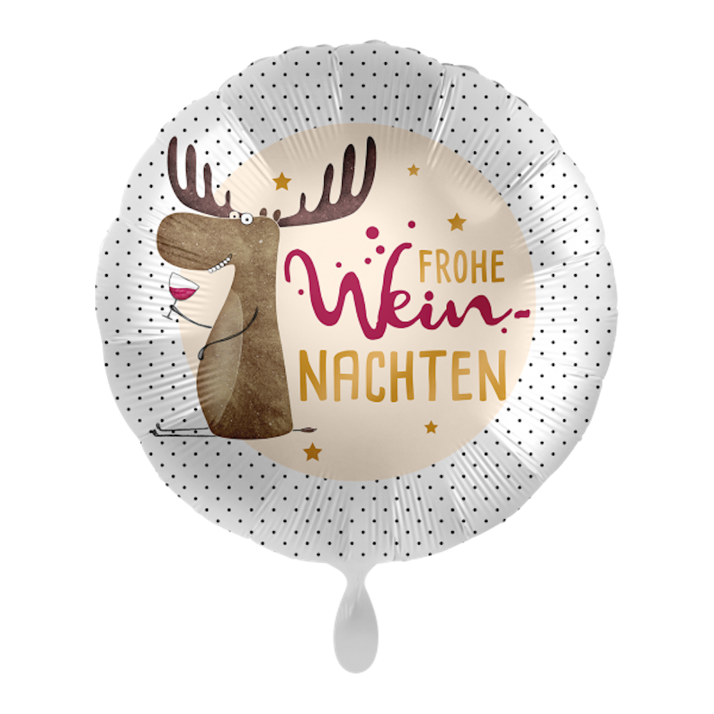 Folienballon - Frohe Wein-Nachten - Rentier mit Wein