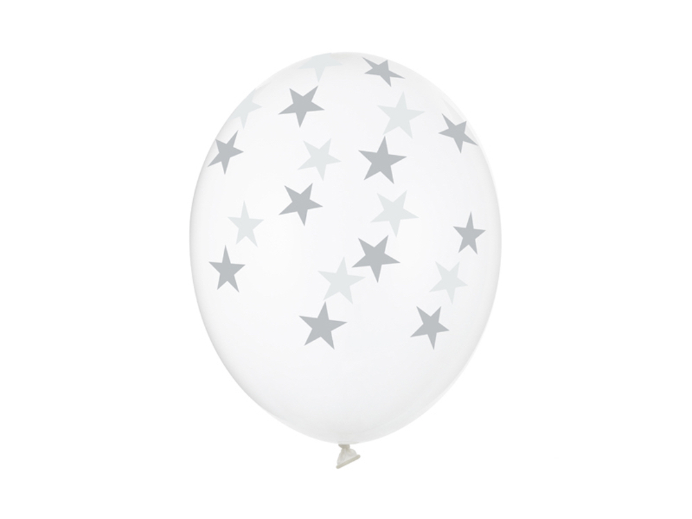 50 Latexballons - Sterne Transparent/Silber - 30cm