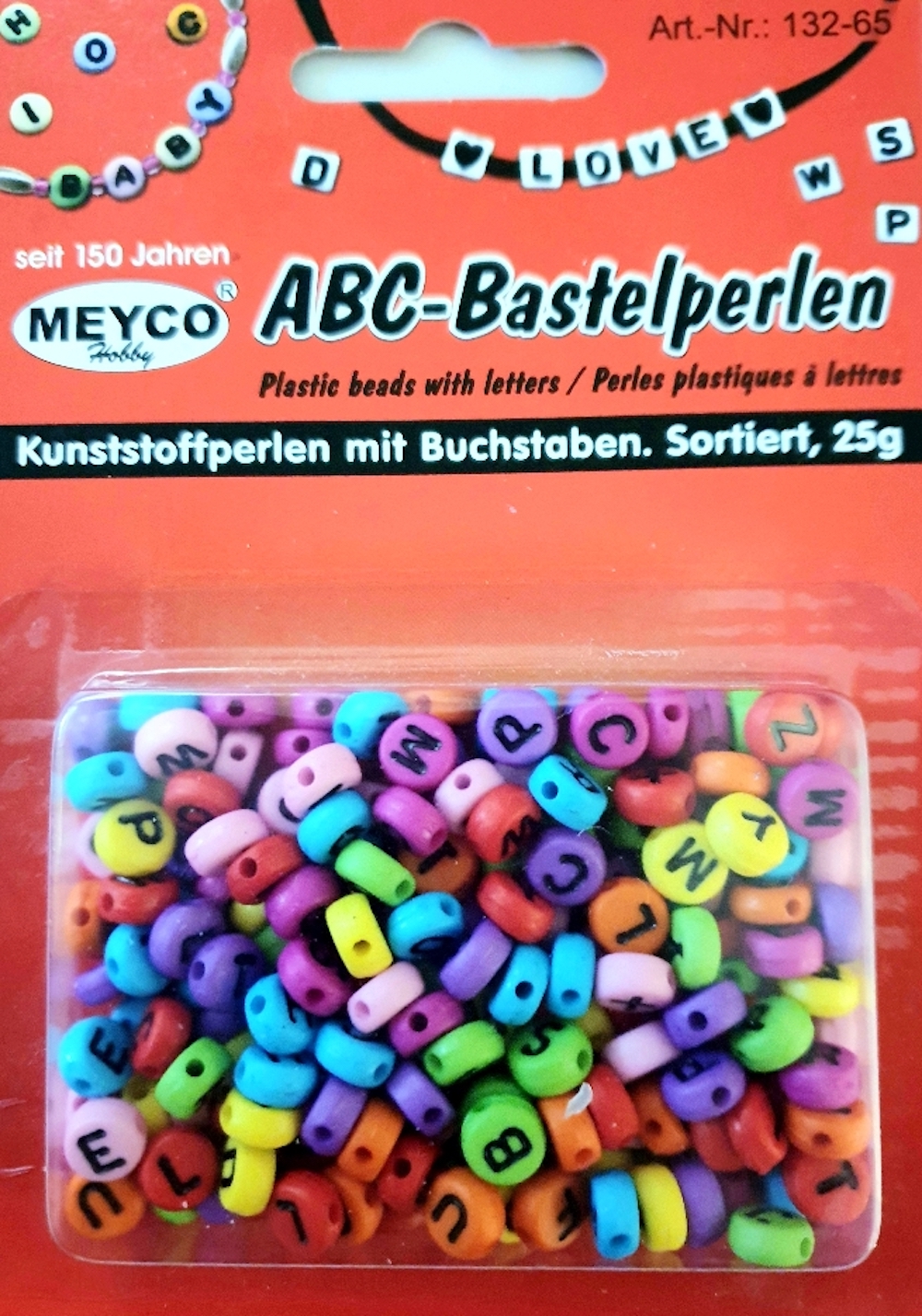 ABC-Kunststoffperlen m.Buchstaben, 25g, rund, bunt