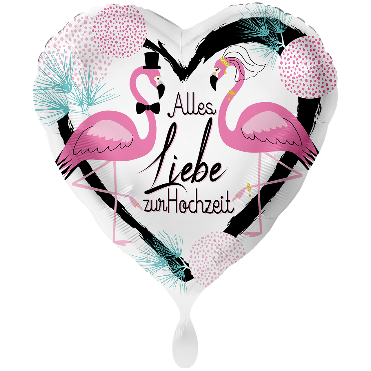 Folienballon Herz - Hochzeit Flamingos (Alles Liebe zur Hochzeit) - 43cm