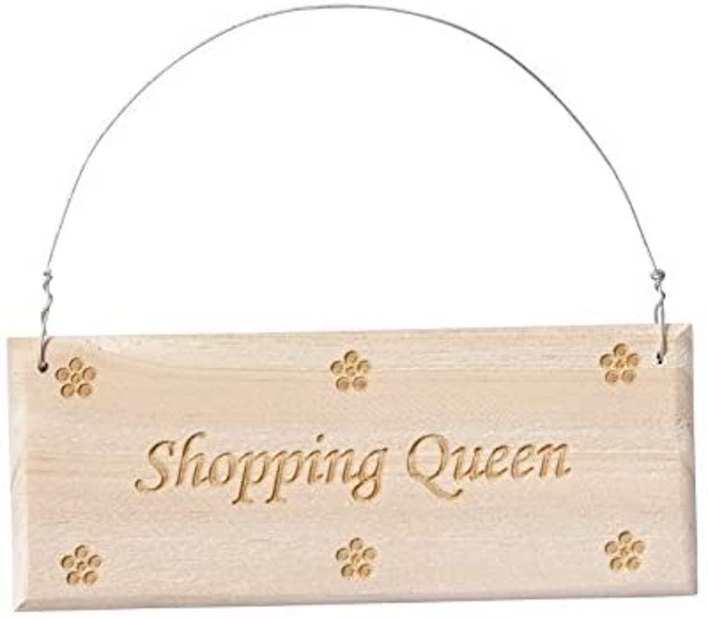 Holz-Schild "Shopping Queen" ca. 9,5 x 3,7 cm