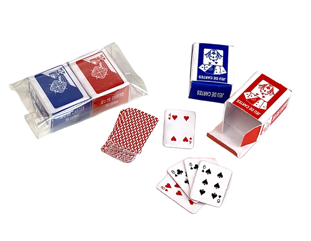 Miniatur Spielkarten, rot und blau, 2 Sets, 1,5x3cm
