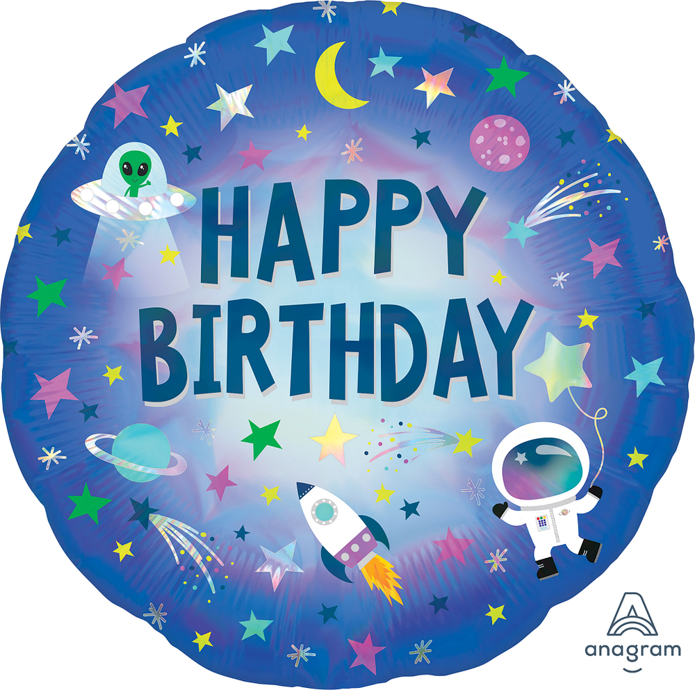 Folienballon rund - Happy Birthday Astronaut - 45cm