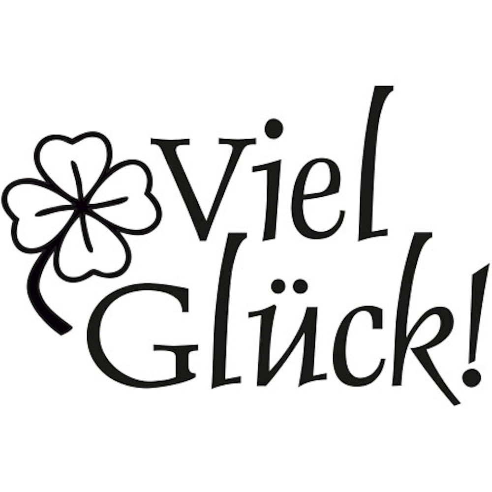 Gummistempel mit Holzgriff  "Viel Glück!" mit Kleeblatt, 65 x 38 mm