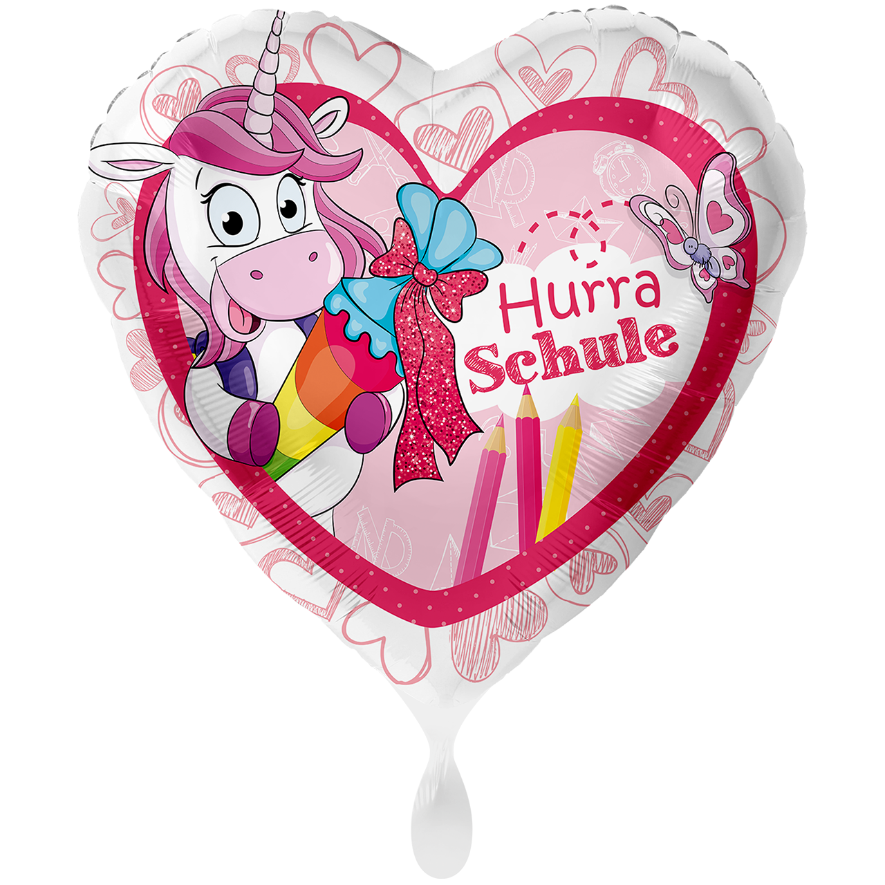 Folienballon Herz - Einhorn Hurra Schule 