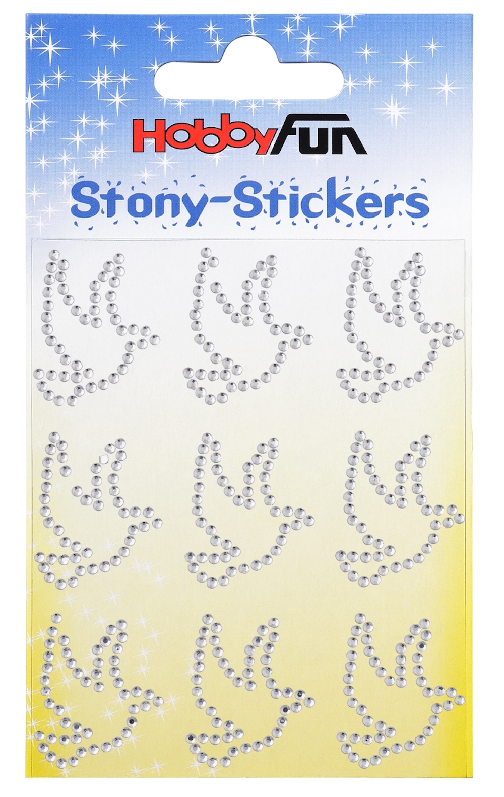 Stony Stickers, Tauben Glitzersteine silber, 25x30mm, 9 Stück