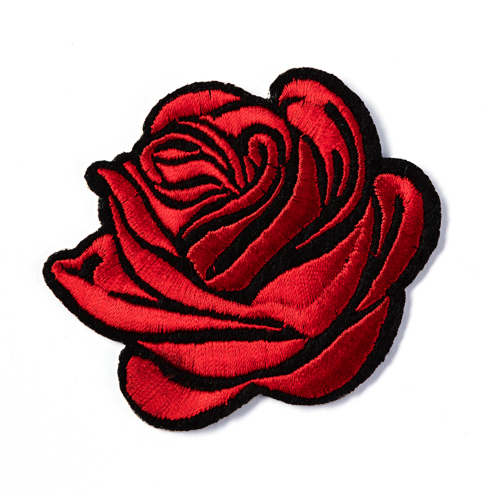 Applikation - aufbügelbar, Rose rot/schwarz, 7,5x6,5cm, 1 Stück