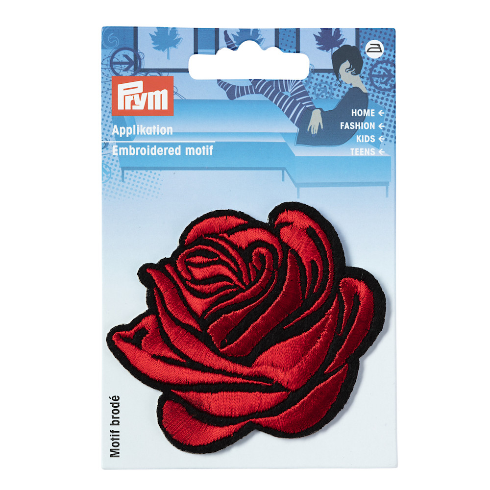 Applikation - aufbügelbar, Rose rot/schwarz, 7,5x6,5cm, 1 Stück