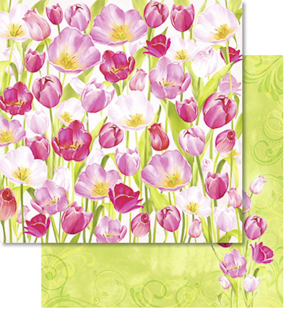 Premium Scrapbooking Papier "Tulpen" Motiv 240 mit Glitzer - 1 Blatt