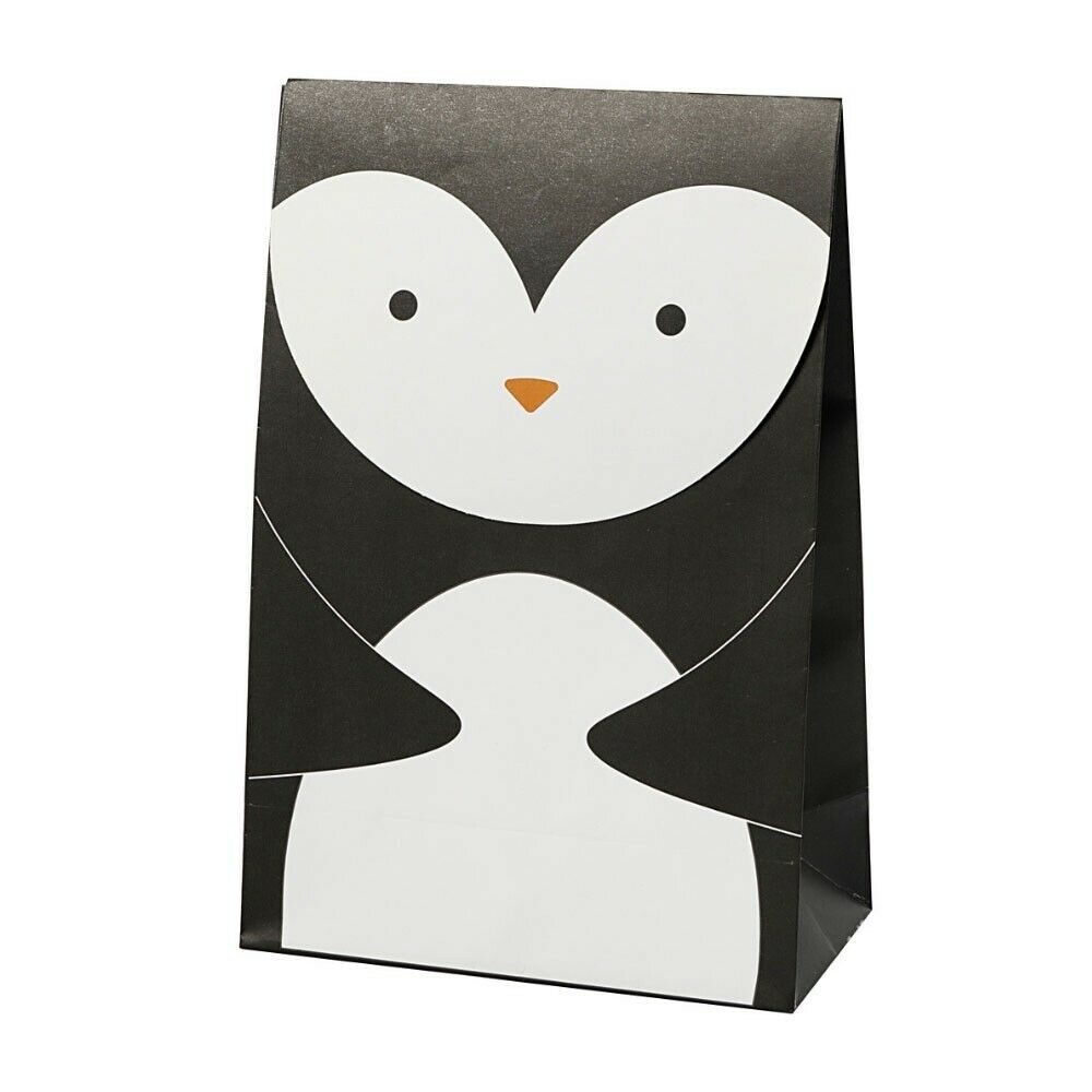 Papiertüten, Pinguin, H: 18 cm, Größe 6x12 cm, 80 g, Schwarz, 6 Stk/ 1 Pck
