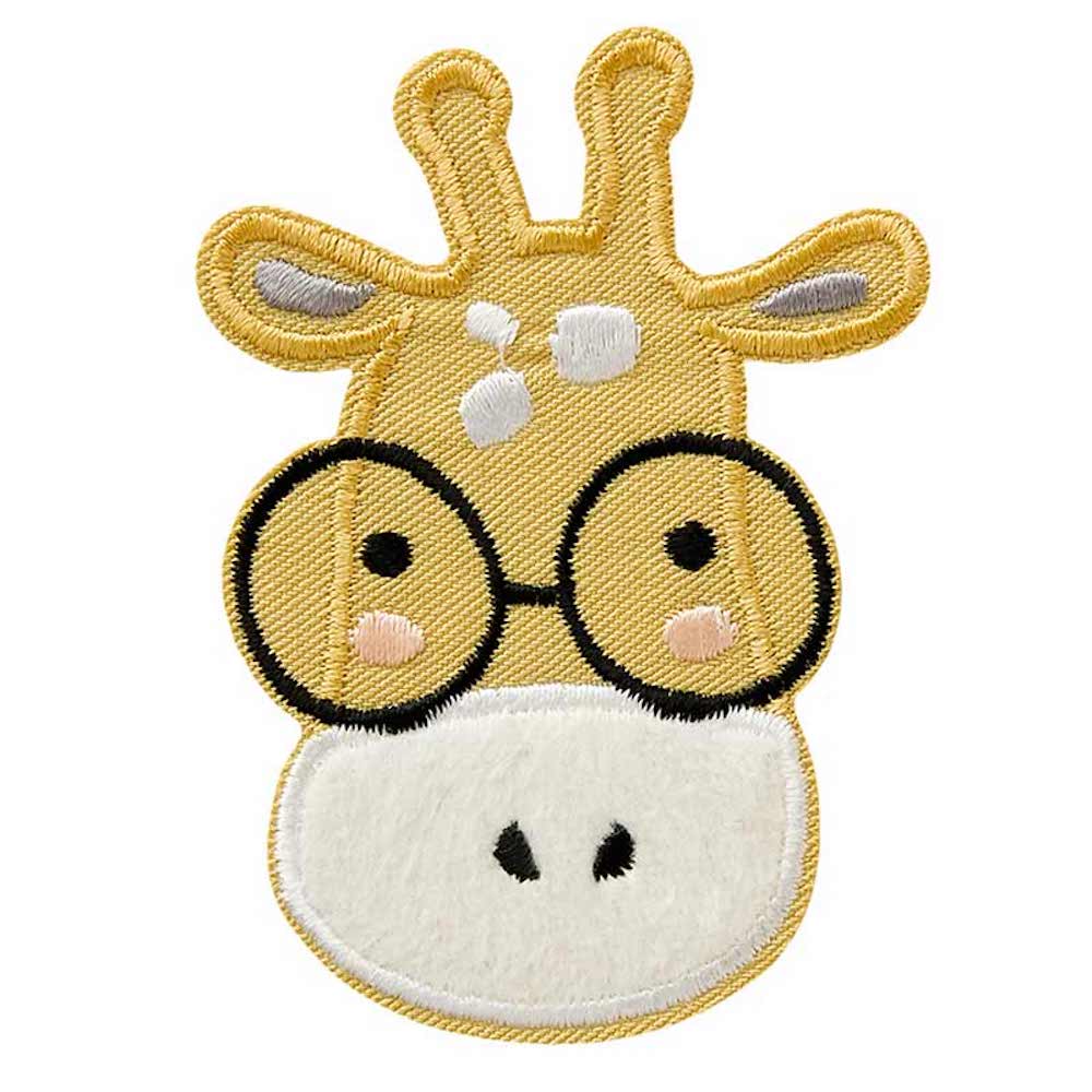 Applikation - aufbügelbar, Giraffenkopf mit Brille, 5,5x7,5cm, 1 Stück