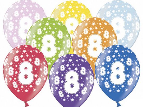 6 Latexballons - Geburtstagszahl 8 bunt - 30cm