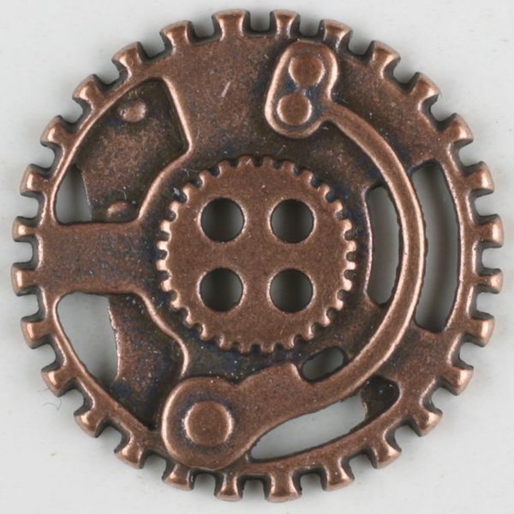 Knopf Knöpfe Steampunk Zahnrad 4-Loch, Vollmetall 1 Stck., 30 mm, Kupfer