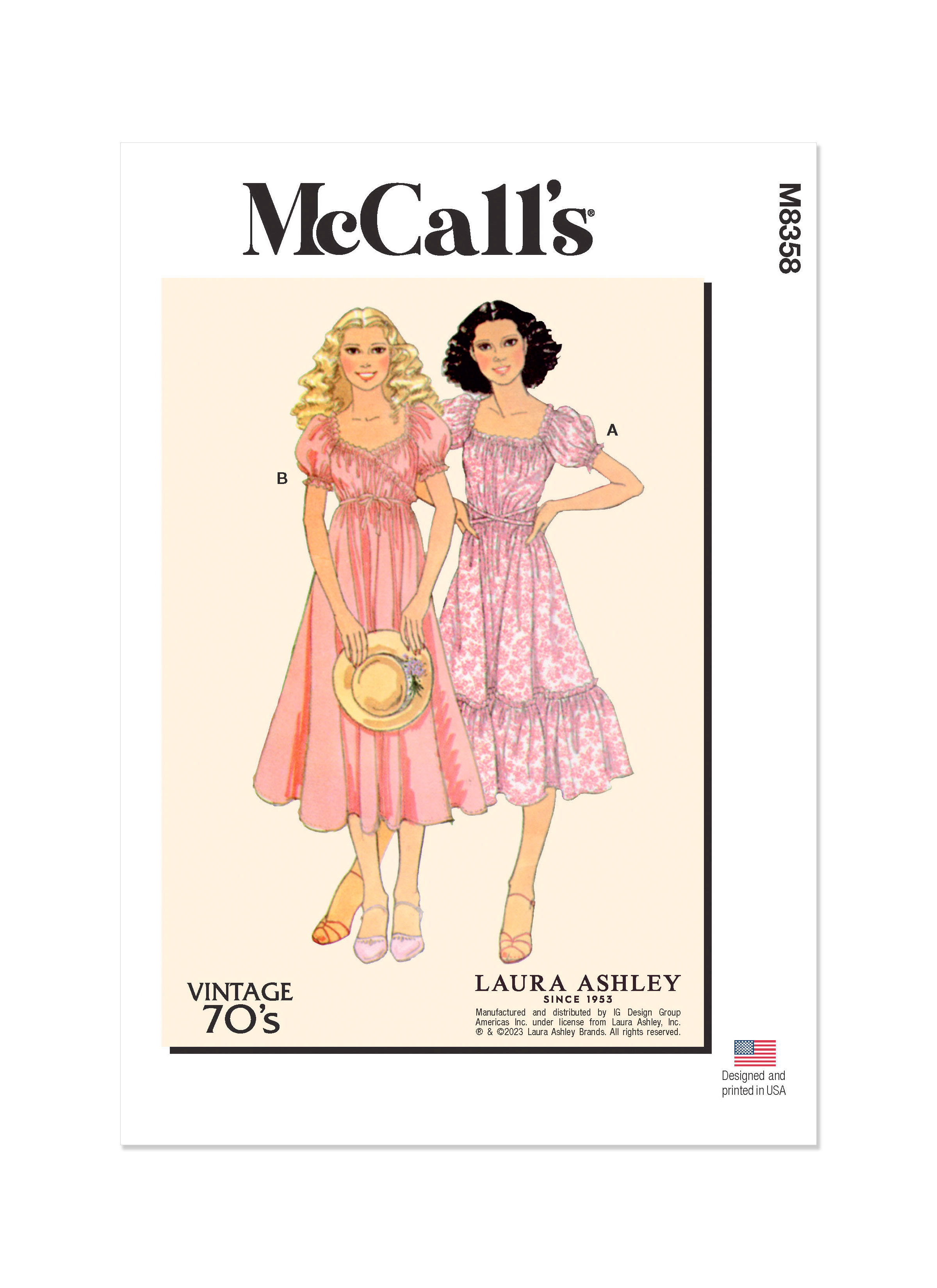 McCall's® Papierschnittmuster Vintage 70's Kleid  Laura Ashley  M8358
