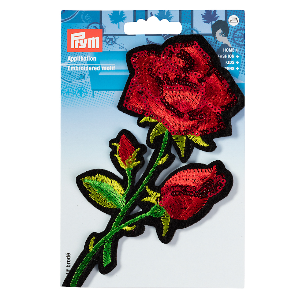Applikation - aufbügelbar, Rose mit Pailletten, 9,5x16cm, 1 Stück