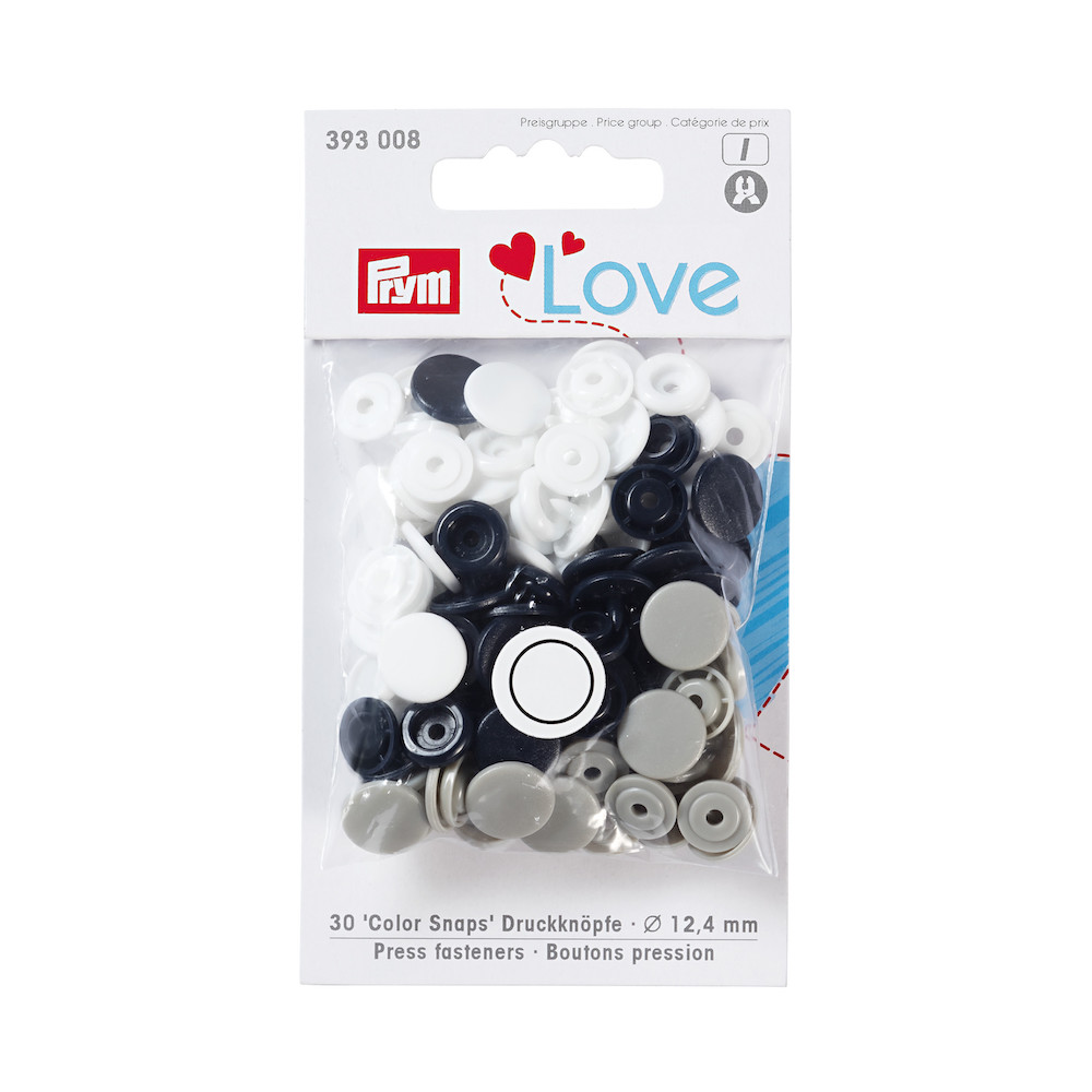 Druckknopf Color Snaps, Prym Love, 12,4mm, schwarz/weiß/grau, 30 Stk.