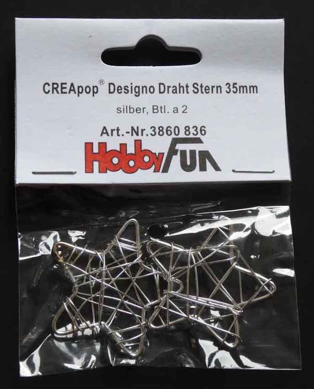 CREApop Designo Draht Stern 35mm,silber, 2 Stück