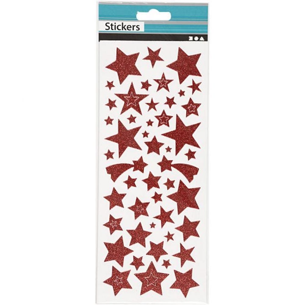 Glitzer-Sticker, Sterne, 10x24 cm, Rot, 2 Bl./ 1 Pck