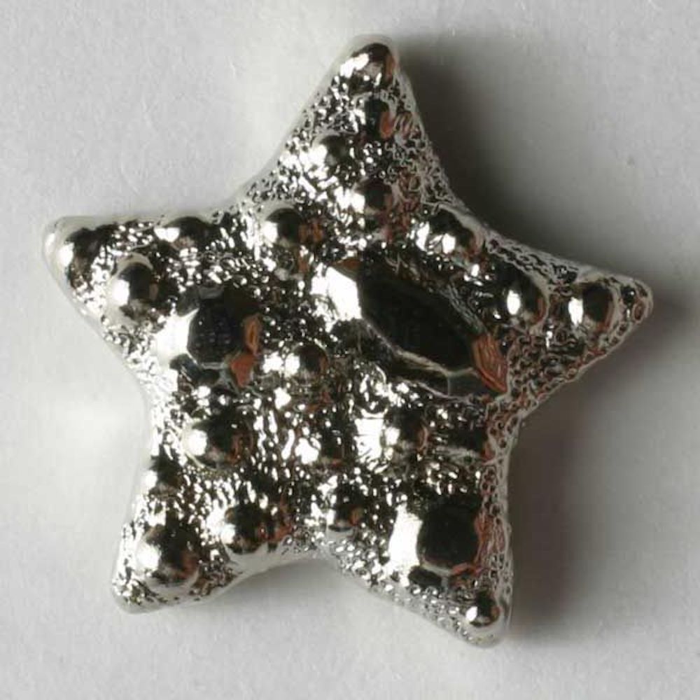 Silberner Stern Kunststoffknopf metallisiert mit Öse