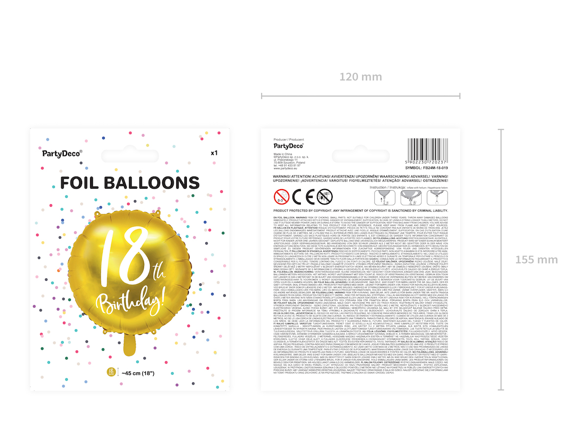 Folien-Luftballon Birthday, in Goldfarbe, 45cm, rund, 1 Stück