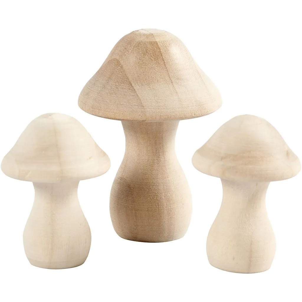 Holz Pilze, D 3,3+4,5 cm, Größe 4,5+6,5 cm, 3 Stk/ 1 Pckg.
