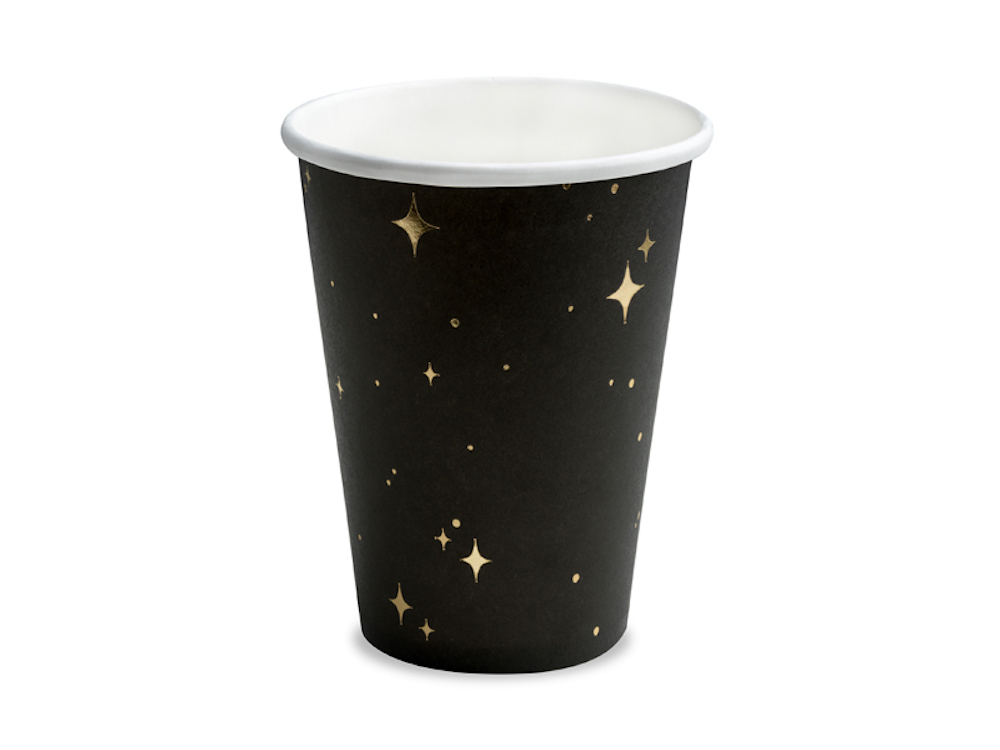 Becher, schwarz-gold Sterne, 260 ml, 6 Stück