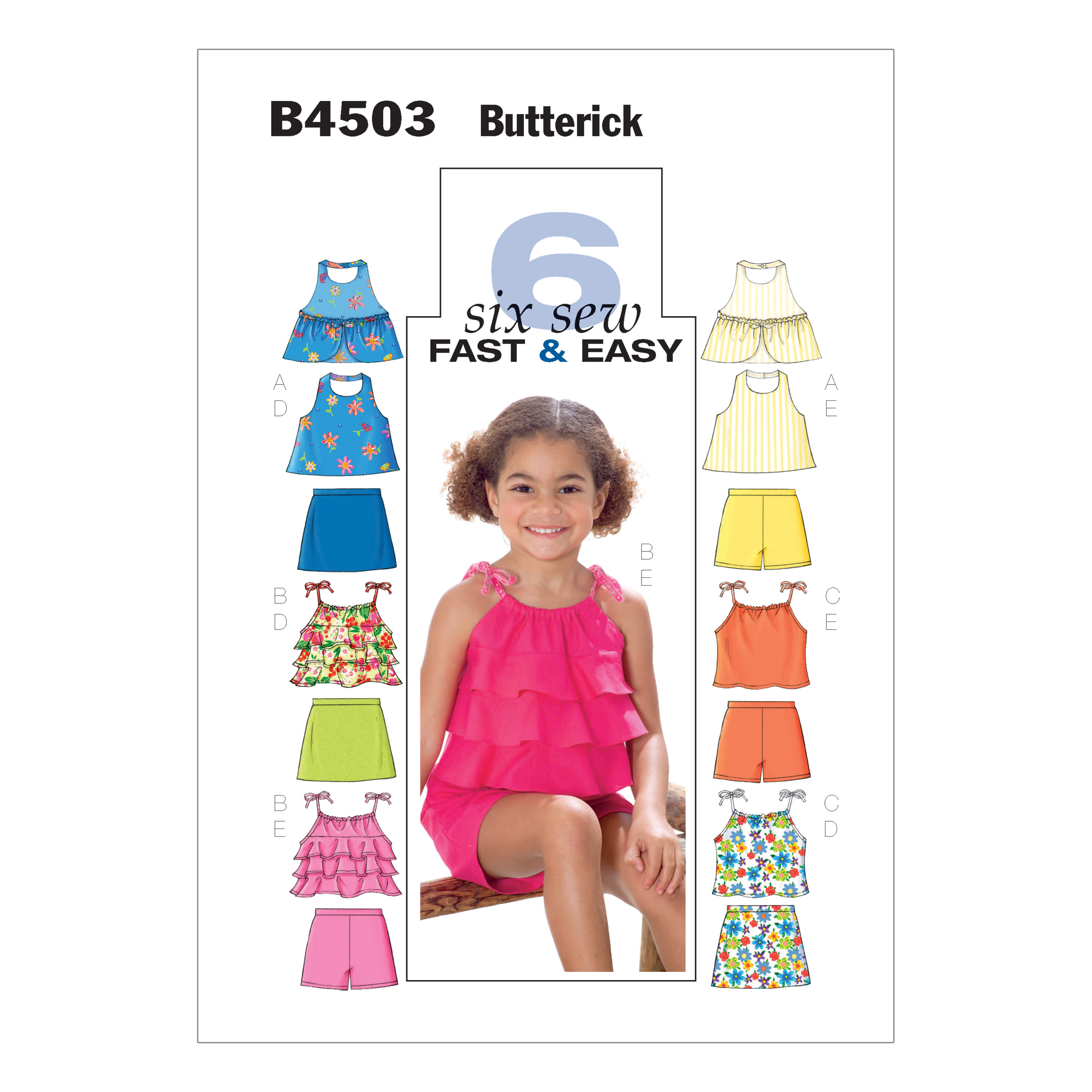 Butterick® Papierschnittmuster Easy Mädchen Bluse/Top/Shorts/Rock B4503