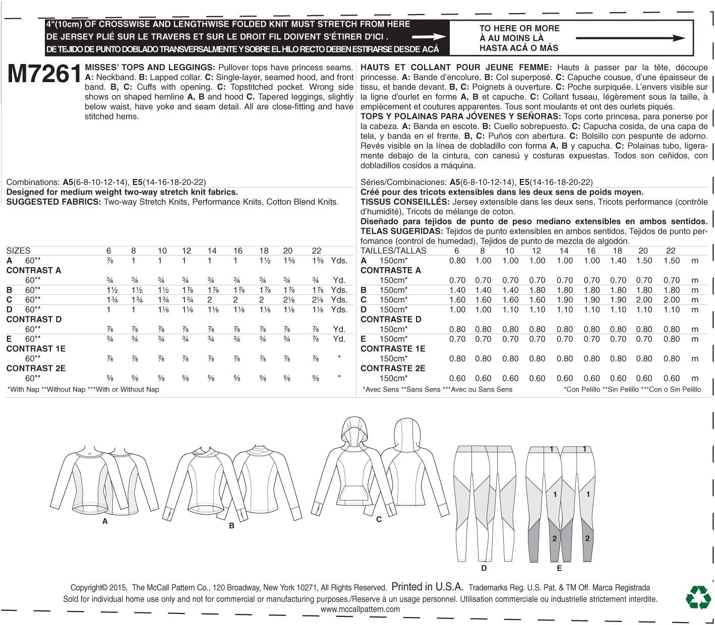 McCall's® Papierschnittmuster Bekleidungsset Sport Damen M7261