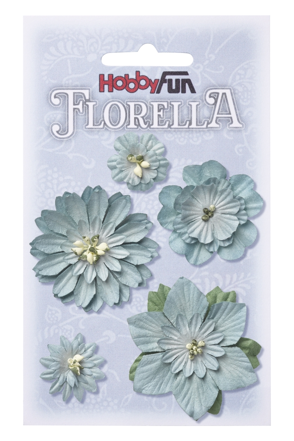 FLORELLA Blüten aus Maulbeer Papier 2 - 5 cm  hellblau, 5 Stck.