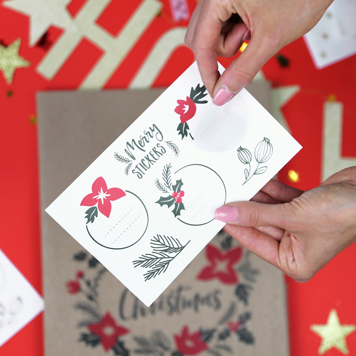 Geschenktüte Merry Little Christmas, 25 x 27 x 11 cm, Braun, mit Sticker, Kraftpapier - 3er Set