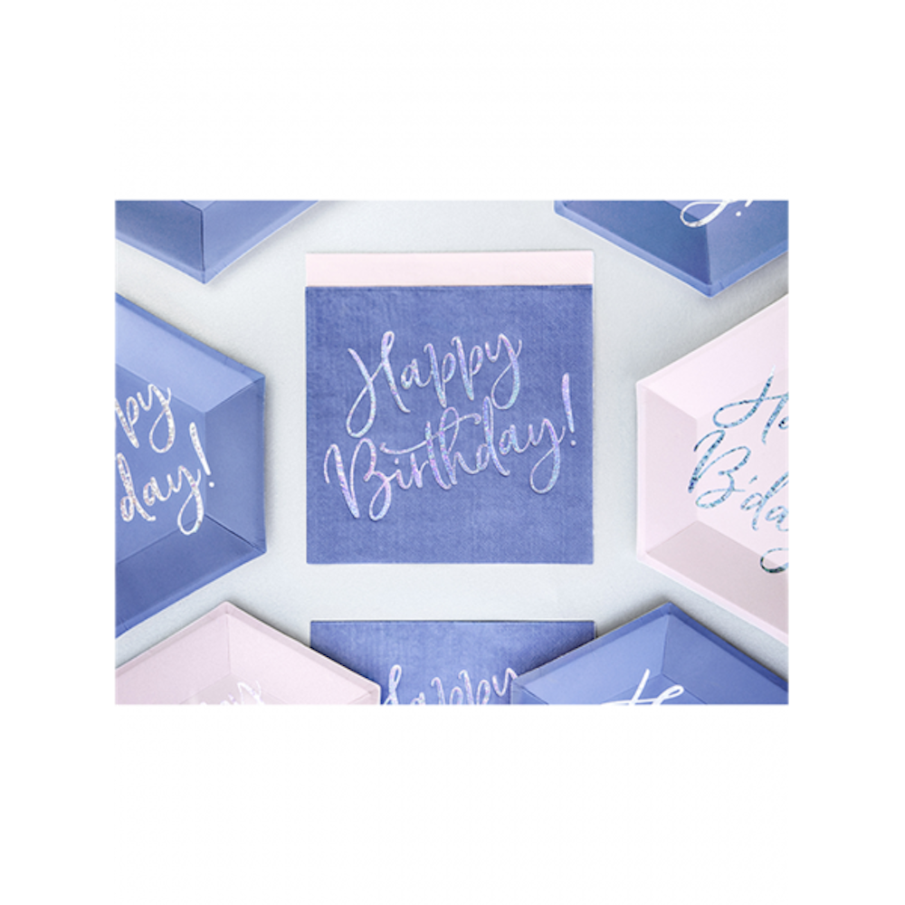 Servietten Happy Birthday, blau, 33x33cm, 20 Stück 