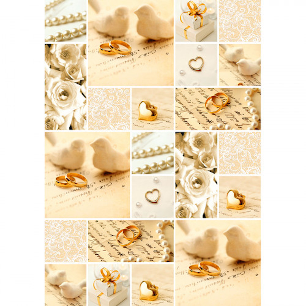 Designkarton "Starlight" Hochzeit creme/gold DIN A4 - 1 Blatt, Motiv 01 Ringe