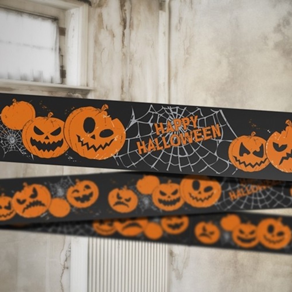 Absperrband, Happy Halloween, schwarz mit Kürbis, 7,5cmx6m