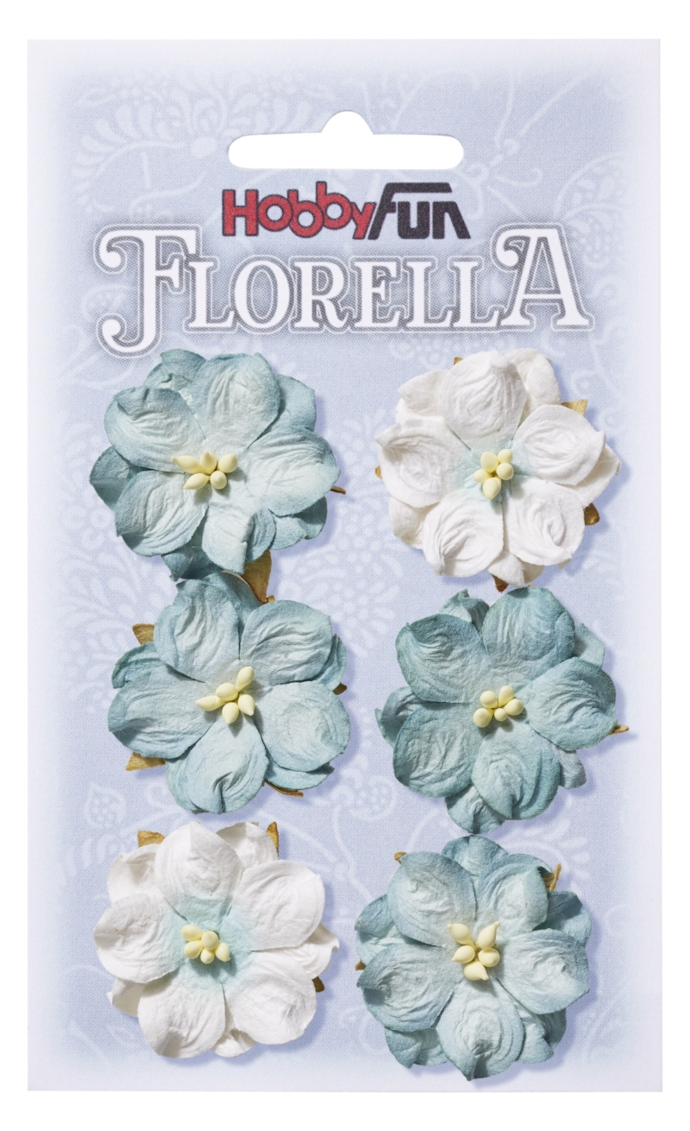 FLORELLA-Blüten aus Maulbeer-Papier 3,5 cm, hellblau, Btl. à 6 St.