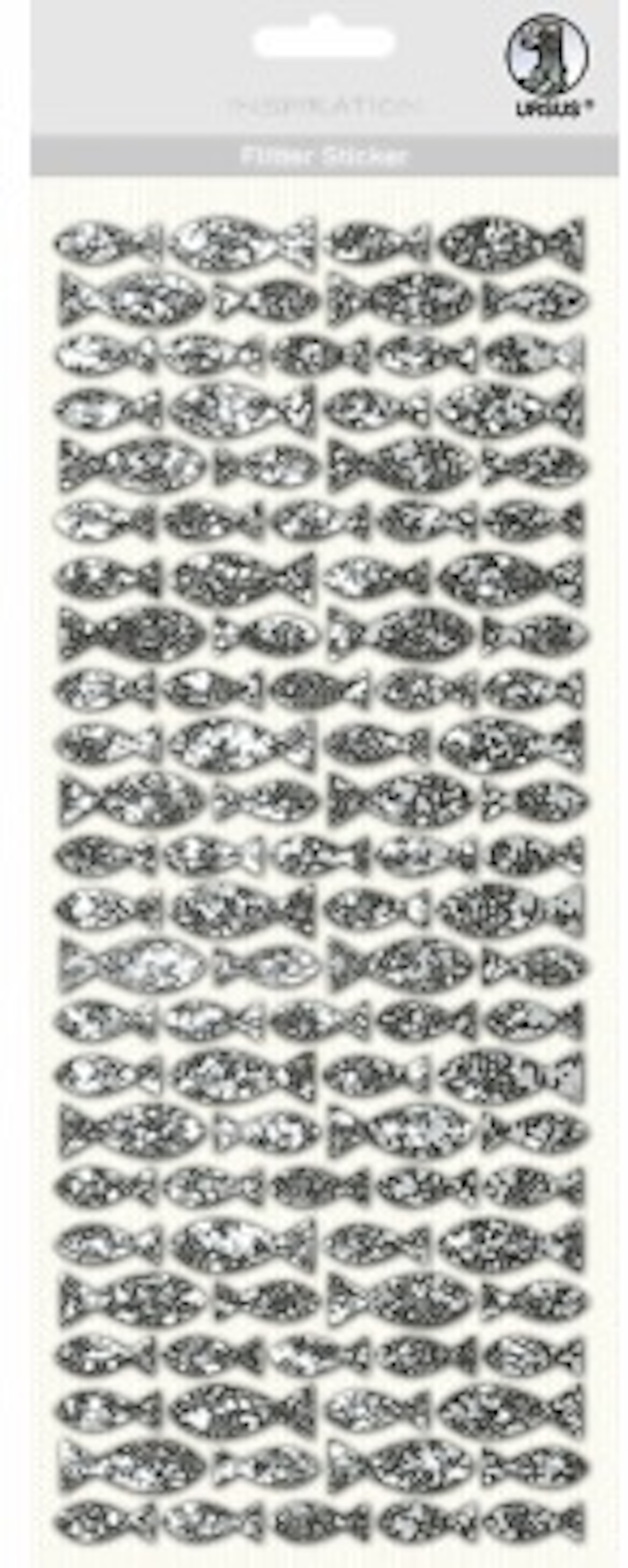 Flitter Sticker Fische, 1 Blatt Folienstoff-Sticker, ca. 12 x 29 cm, selbstklebend, silber