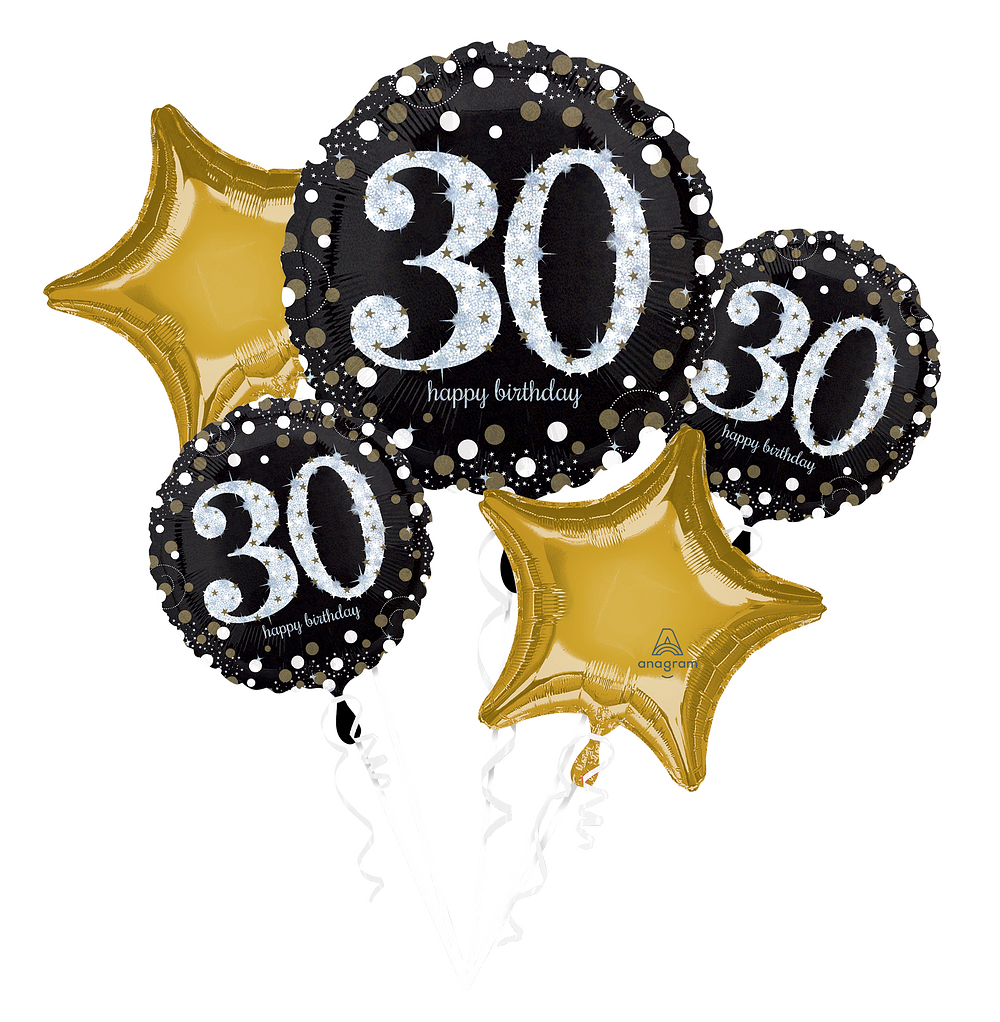 Folienballon Bouquet - Zahl 30 - Sparkling Birthday - 5 Ballons